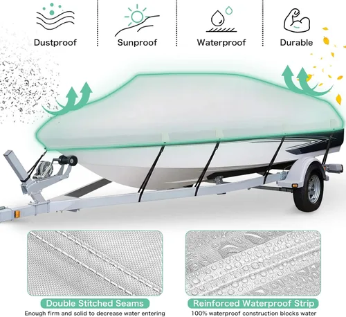 Miniatura 4 de Cubierta para Barco Impermeable de PU 1200D Resistente, 16'- 18.5' Lona de Poliéster de Grado Marino Remolcable, Se Adapta a Casco en V de 16-18.5