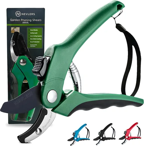 Miniatura 13 de Nevlers Tijeras de podar de yunque azul de 8 pulgadas resistentes Podadoras de mano para jardinería con cuchillas de acero, bloqueo de seguridad