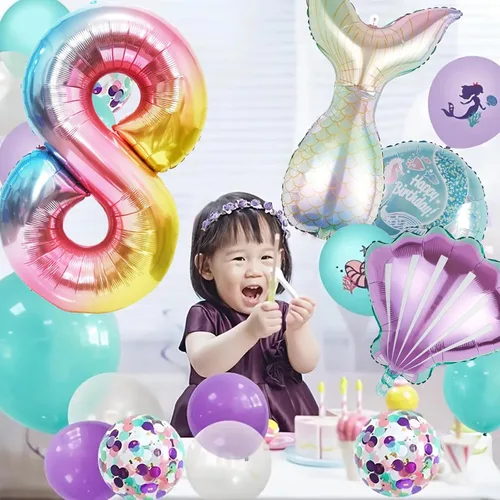 Miniatura 3 de Juego de decoración con globos de aluminio de sirena o temática marina o bajo el mar, para decoración de fiestas, cumpleaños, baby showers