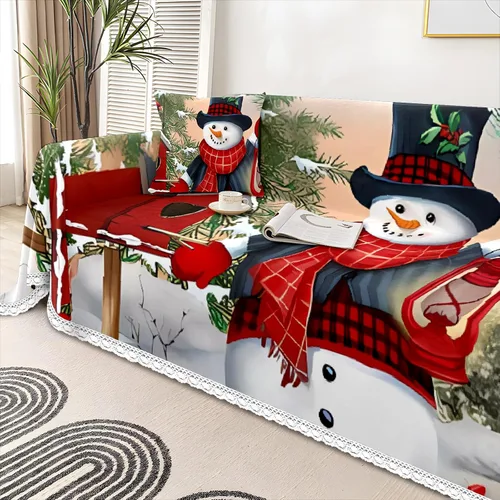 Miniatura 4 de Funda de sofá con estampado de muñeco de nieve de Navidad, fundas de sofá para sillón, funda resistente a las manchas, protector universal de muebles