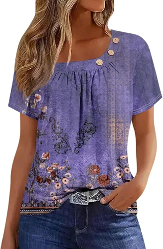 Miniatura 7 de Camisetas de manga corta con cuello cuadrado para mujer, blusas de trabajo informales de verano, tallas S-3XL