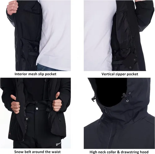 Miniatura 4 de Alpine Swiss Chaqueta de esquí impermeable con capucha para hombre, abrigo de snowboard cálido para invierno