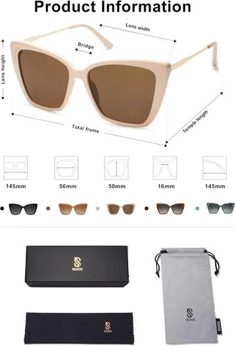 Miniatura 9 de SOJOS Gafas de sol polarizadas de moda para mujer, retro, de gran tamaño, cuadrado, ojo de gato, gafas de sol con protección UV SJ2206