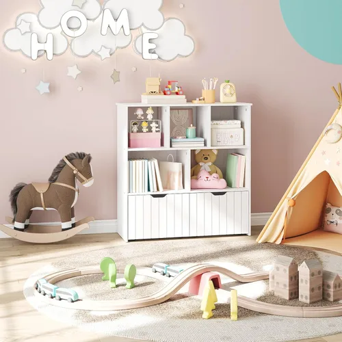 Miniatura 4 de HOOBRO Organizador de almacenamiento de juguetes, organizadores de juguetes y almacenamiento con 2 cajones móviles y 5 cubículos, estante de pecho