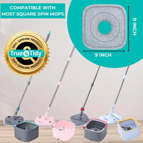 Miniatura 2 de True & Tidy® Paquete de 6 almohadillas de microfibra de repuesto, repuestos reutilizables extra gruesos de 9 pulgadas para mopa y cubo TrueClean