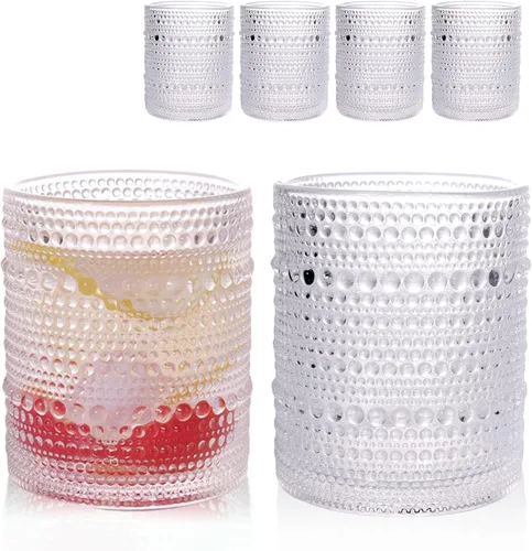 Juego de 4 vasos para beber Hobnail de 12 onzas, vasos vintage de Júpiter, cristalería antigua en relieve para cerveza, agua, jugo, cóctel, whisky,