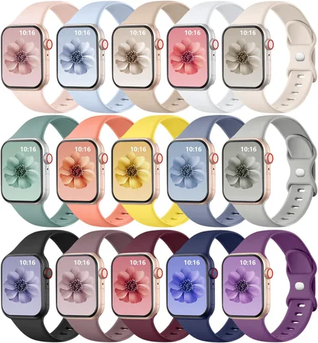 GEAK Paquete de 15 correas compatibles con Apple Watch de 1.57, 1.65, 1.65 y 1.73 pulgadas, para mujeres y hombres, correas deportivas de silicona