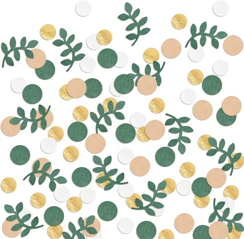 Suministros de decoración de mesa de confeti para baby shower, color verde dorado, eucalipto, ramas verdes, naturaleza, fiesta, despedida de