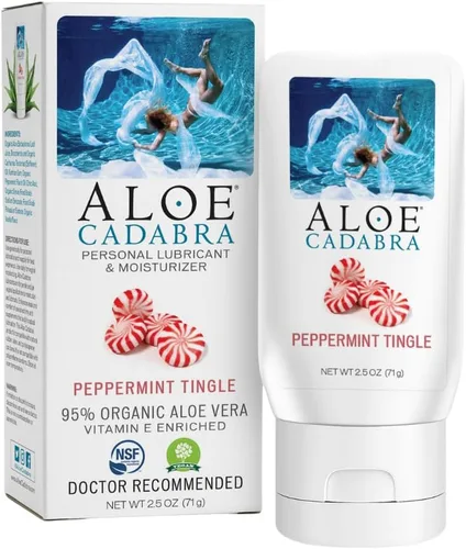 Aloe Cadabra Lubricante personal con sabor a base de agua, lubricante orgánico de menta comestible, 2.5 onzas