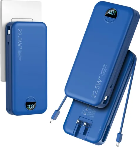Miniatura 17 de Cargador ultraportátil de 10000 mAh con cables integrados y enchufe de pared de CA, cargador de teléfono celular de carga rápida PD20W USB-C, Púrpura