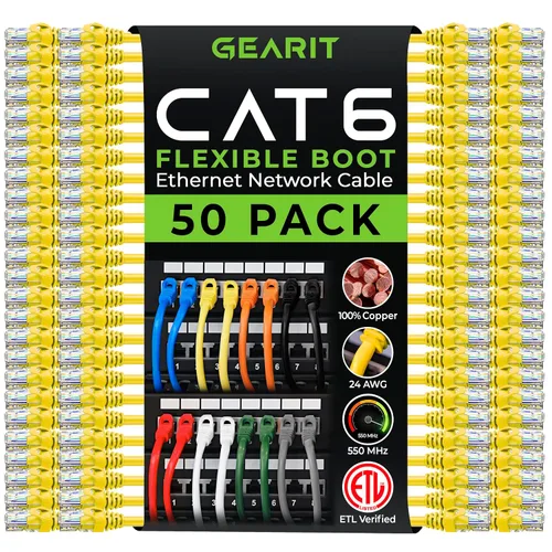 Miniatura 14 de GEARit Paquete de 50 cables de conexión Cat6 de 0.5 pies/6 pulgadas, cable Ethernet Cat 6 sin enganches, flexible y suave, serie premium, color negro