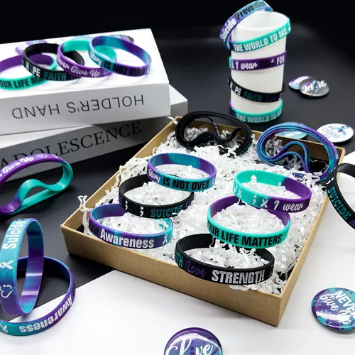Miniatura 4 de 30 pulseras de silicona para concientización del cáncer, pulseras elásticas con cinta inspiradora, suministros de pulsera de goma Hope Faith