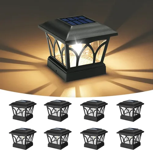 Miniatura 10 de VOLISUN Paquete de 4 luces solares para postes para exteriores, con bombillas LED Edison, 2 ajustes de brillo, luces para poste de valla alimentadas