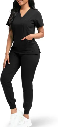 niaahinn Conjunto de ropa quirúrgica clásica con cuello en V y pantalón deportivo de yoga, uniforme médico de enfermería
