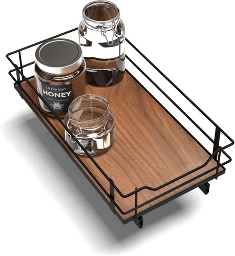 Miniatura 10 de Home Zone Living Organizador de armario de cocina extraíble con 2 niveles de almacenamiento para un fácil acceso, 7.5 pulgadas de ancho x 20 Negro