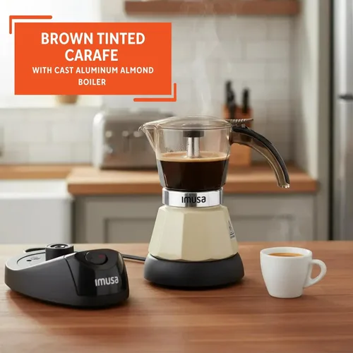 Miniatura 3 de IMUSA Cafetera eléctrica de almendras de 3 o 2 tazas, cafetera moka compacta con función de mantener el calor, base desmontable, cafetera de leche