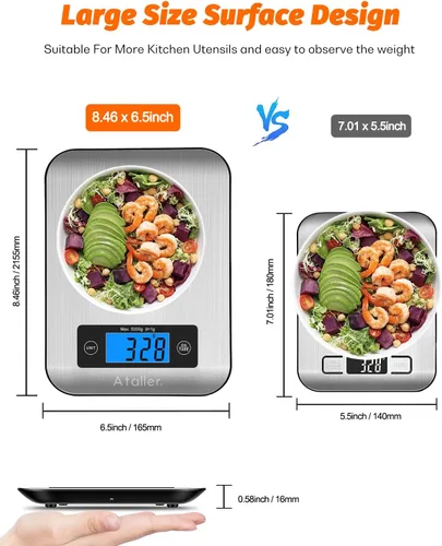 Miniatura 9 de Báscula inteligente de alimentos con calculadora nutricional, aplicación para teléfono inteligente con seguimiento de 26 nutrientes, calorías, Gris