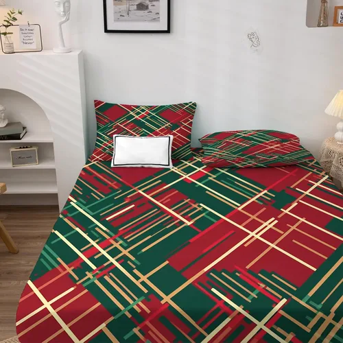 Miniatura 3 de Juego de sábanas tamaño individual: sábanas de Navidad, sábanas y fundas de almohada de Navidad rojo y verde, microfibra suave, bolsillo profundo