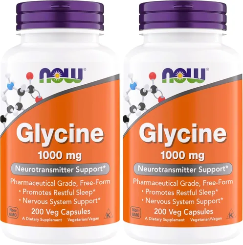 NOW Foods Glicina 1000 mg, grado farmacéutico de forma libre, soporte de neurotransmisor*, promueve un sueño reparador*, sin gluten, vegano, kosher