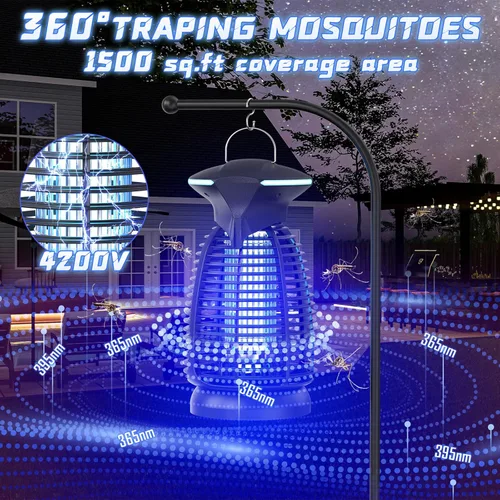 Miniatura 5 de Exterminador eléctrico de insectos al aire libre – 4200 V de alto voltaje insecto asesino impermeable luz LED para mosquitos, mosca, patio, porche