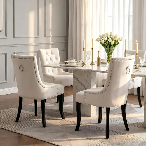 Miniatura 2 de Juego de 4 sillas de comedor modernas de mediados de siglo, sillas decorativas de terciopelo, sillas Parsons tapizadas, sillas laterales