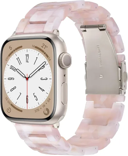 Miniatura 46 de V.R.HOPE Correa de Resina para Reloj Compatible con Apple Watch para Mujeres 38mm 40mm 41mm 42mm Oro Rosa Ligero Pulsera de Pulsera para iWatch Beige
