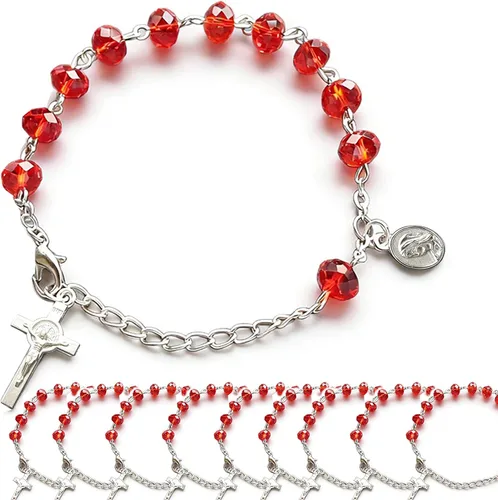 WE Confirmación Rosario Pulsera Favor (12PCS) Recuerdos de confirmacion brasalete Pulsera roja para invitados, Acrílico, No es una piedra preciosa