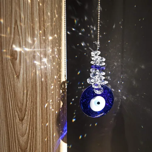 Miniatura 4 de Adorno colgante de ojo maligno azul de 4.5 pulgadas con cuentas de cristal - Amuleto de buena suerte, decoración para el hogar, oficina, coche