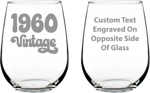 Bevvee Copa de vino personalizada vintage de 1960 sin tallo, regalos de cumpleaños personalizados para mujeres y hombres, decoración de fiesta de