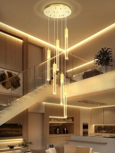 Miniatura 12 de Flashing God Candelabro LED moderno, 10 luces negras regulables, lámpara colgante con control remoto de techo alto para escalera, sala de estar