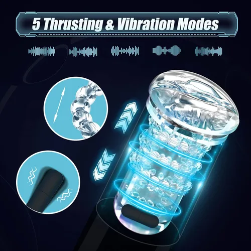 Miniatura 2 de Masturbador masculino automático con 5 modos de empuje y vibración para estimulación del pene, juguete eléctrico de bolsillo para adultos con vagina