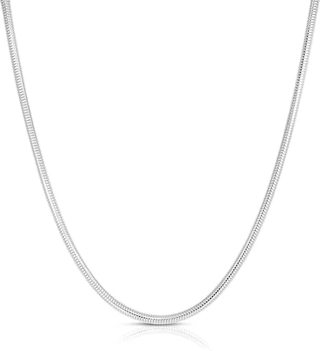 Plata de ley 0.079 in (2 mm), 0.098 in (2.5 mm), 0.118 in (3 mm), 0.157 in (4 mm), 0.197 in (5 mm), cadena de serpiente redonda, collar de cadena de