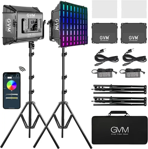 Miniatura 10 de GVM - Luz de video LED RGB con kits de iluminación, panel de luz LED 680RS 50W con control Bluetooth, 2 paquetes de iluminación de fotografía