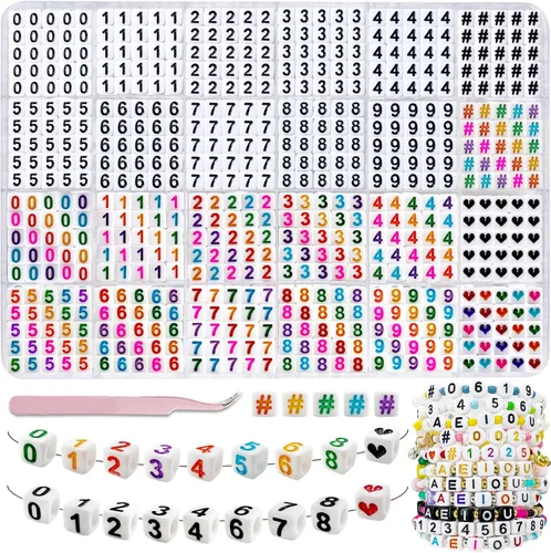 Miniatura 14 de MIIIM 1200 piezas cuentas de números para pulseras, cuentas de números redondas de 4x7mm 0-9 para dígitos de teléfono, llaveros, collares