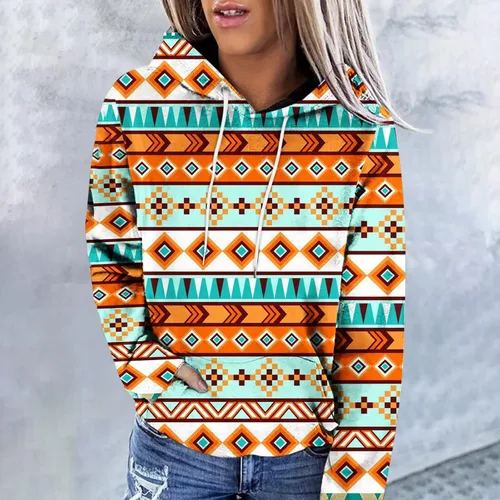 Miniatura 7 de Sudaderas con capucha azteca occidental para mujer, sudaderas de manga larga con gráficos vintage, camisetas de vaquera, ropa 2023
