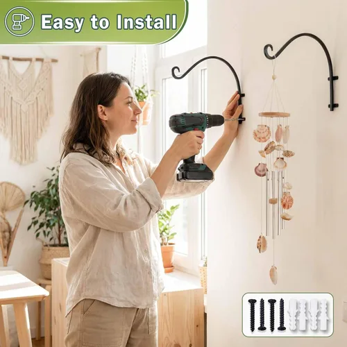 Miniatura 9 de Lifyzoon Soporte para plantas colgantes de alta resistencia: capacidad de peso de 50 libras, ganchos de metal negro para exteriores, ganchos