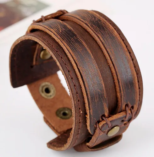 Miniatura 3 de Hamoery Men Leather Bracelet Punk Braided Rope Alloy Bracelet Bangle Wristband