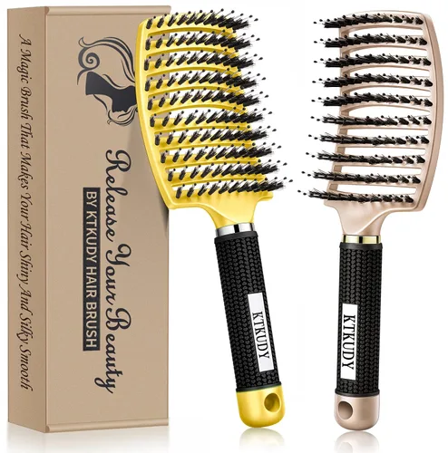 KTKUDY Cepillo desenredante para eliminar nudos sin dolor, cepillo de cerdas de jabalí que hace que el cabello sea brillante y saludable, cepillo