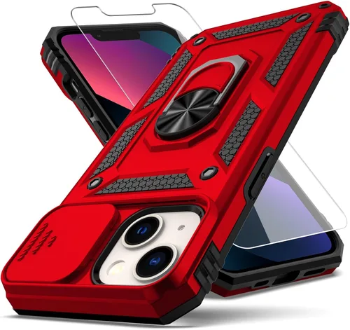 Miniatura 7 de Funda para iPhone 13, con cubierta para lente de cámara, protector de pantalla HD, [grado militar] anillo de montaje en coche con soporte híbrido