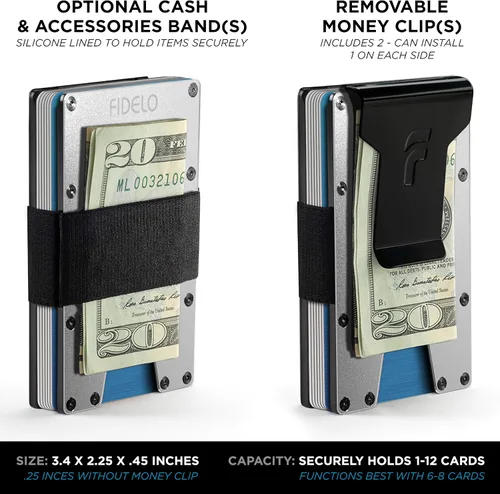 Miniatura 2 de Fidelo Billetera minimalista para hombre Cartera delgada con bloqueo RFID para tarjetas de crédito hecha de aluminio 7075. La cartera compacta