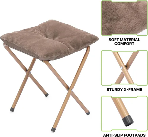 Miniatura 9 de Magshion Silla plegable de gran tamaño para adultos, silla de lectura con otomana, asiento circular esponjoso de piel sintética, cómoda silla