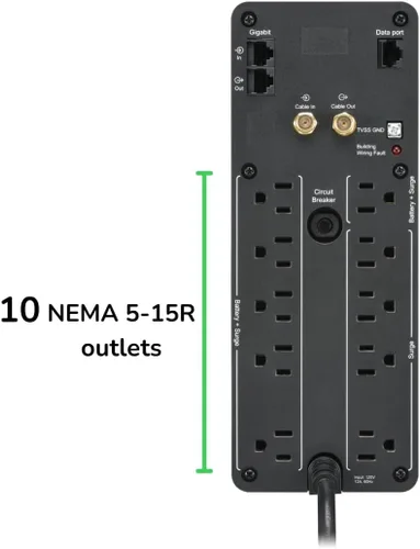 Miniatura 2 de APC Back-UPS Pro Sine Wave UPS, 1500VA/900W, compatible con PFC activo, AVR, LCD, 10 tomacorrientes, puerto de carga USB-C BR1500MS2 Fuente