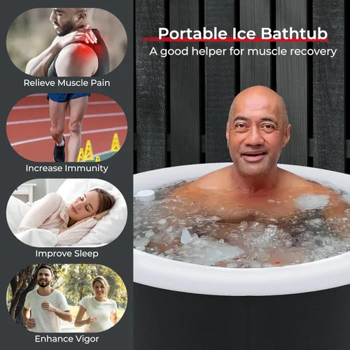 Miniatura 2 de Goplus Bañera de hielo inflable, bañera portátil de terapia de agua fría con cubierta, 6 varillas de soporte resistentes, inflador, bañera de remojo