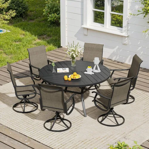 Miniatura 19 de VICLLAX Muebles pequeños de exterior de 3 piezas, 2 sillas giratorias de patio y mesa redonda pequeña para 2, sillas de carbón oscuro y negro