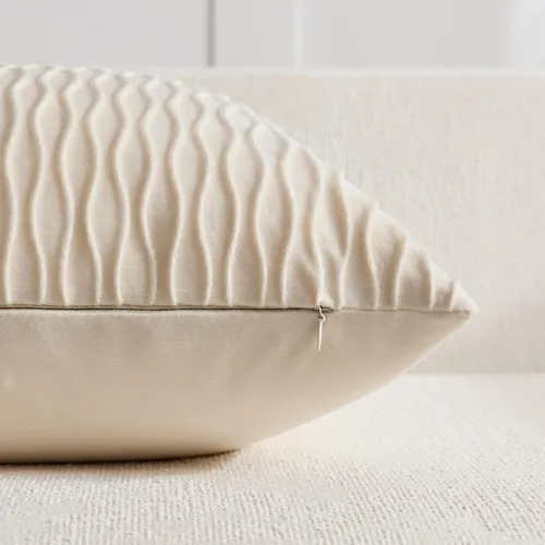 Miniatura 3 de DEZENE Fundas de almohada para sofá color marfil blanco: pack de 2 fundas de almohada cuadradas de terciopelo a rayas originales de 16x16 pulgadas