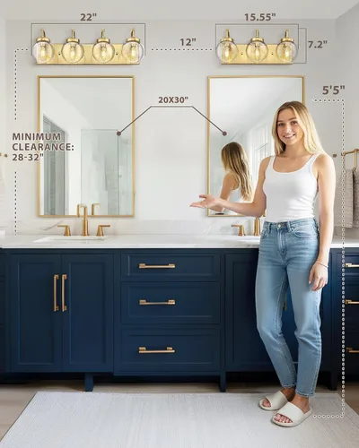 Miniatura 5 de Beionxii BX-VL03BG-3CG - Lámpara de tocador de baño de 3 luces de oro cepillado, modernas luces de tocador con pantalla de vidrio transparente