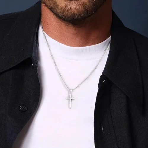 Miniatura 4 de Ursteel 925 Sterling Silver Cross Pendant Cross Necklace for Men, Mens Cross Necklace 18K GoldSilverBlack Box Chain Necklace for Men Women Girls 16