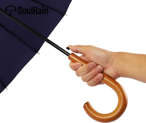 Miniatura 50 de SoulRain Paraguas de palo de 16 varillas de 48 pulgadas, apertura automática, color sólido, moderno y simple, mango de madera clásico de arco