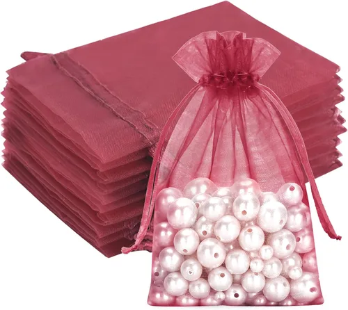 Miniatura 27 de G2PLUS - 25 bolsas de organza doradas de 5 x 7 pulgadas, bolsas de malla transparente para joyería, bolsas de regalo de organza con cordón