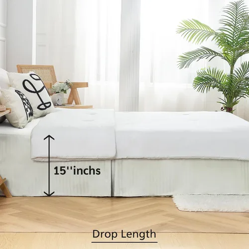 Miniatura 2 de HENGWEITEXT Falda de cama tamaño Queen con esquinas divididas, falda de cama plisada con esquinas divididas, faldas de cama con volantes